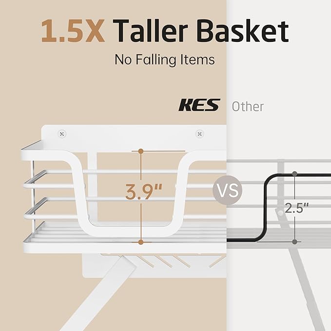 KES 90lb Heavy-Load Ironing Board Hanger Wall Mount, One-Piece Metal Frame Ironing Board Holder with T&V Shaped Hooks, Extra Large Storage Basket, No Breaking Sturdy Screws Included, White, HIR502-WH