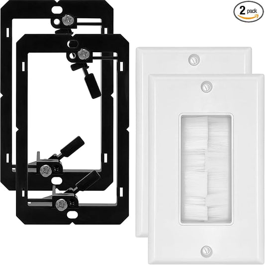 Brush Wall Plate with Low Voltage Mounting Bracket - Cable Pass Through Wall Plates for Home Theater, and TV Wall Outlets, Single Gang Cable Access Strap, Durable Wire Hider Wall Socket