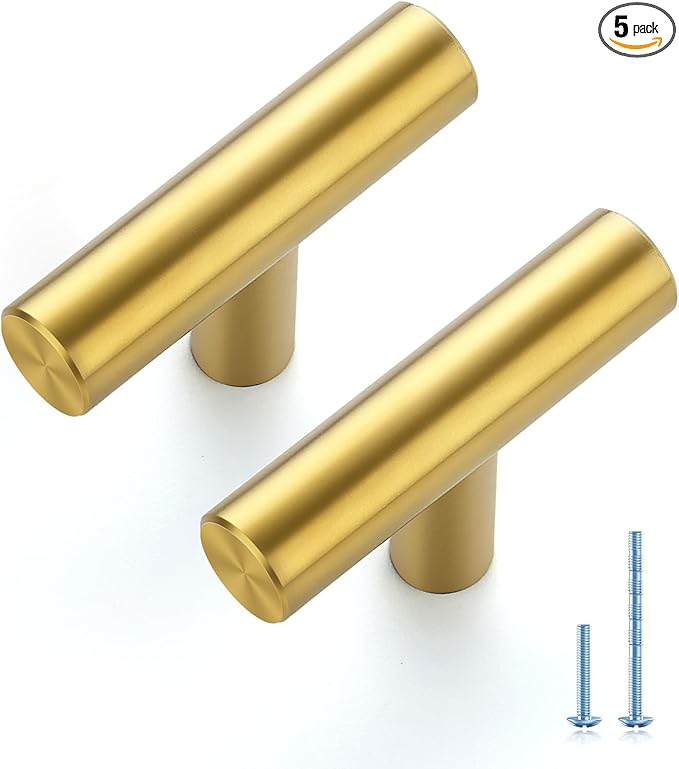 JOY DECOR 5 Pack 2 Inch Cabinet Pulls Kitchen Cabinet Handles with Single Hole Brushed Brass Cabinet Hardware Stainless Steel Kitchen Drawer Pulls for Cabinets Cupboard,Wardrobe