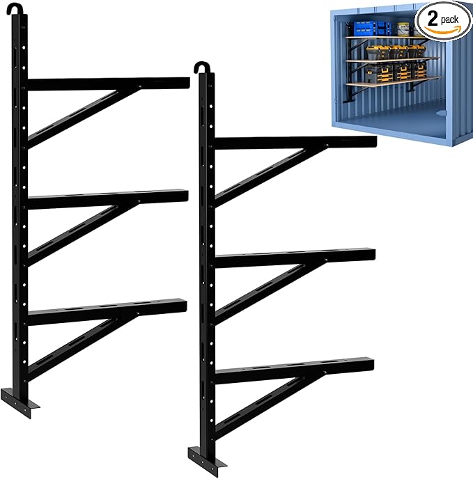 2 Pcs Shipping Container Shelving Bracket, Shipping Container Accessories, Heavy Duty Steel Adjustable Shelf Brackets for Containers Warehouse Garage, 22"(D) x 46.5"(H)