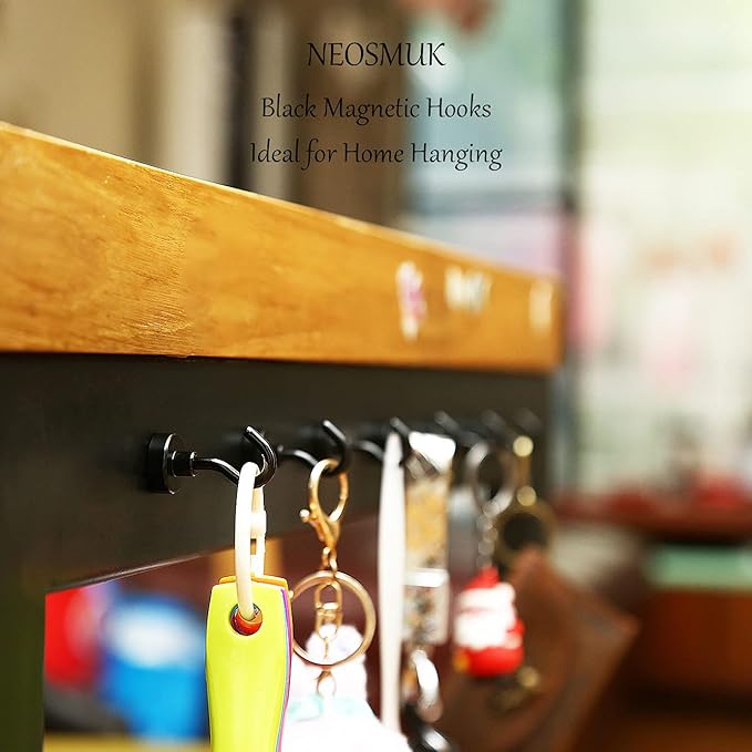 Neosmuk Magnetic Hooks, Heavy Duty 30lb+ Strong Magnet Hook for Cruise Cabins, Cruise Ship Essentials for Hanging, Metal Wall Refrigerator Hangers (Black, 10 Pack)