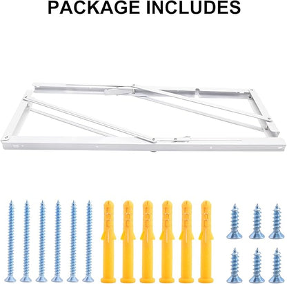 YUMORE 24 Inch Folding Shelf Brackets, Heavy Duty L Bracket, White DIY Collapsible Shelf Bracket for Workbench Folding Table Hinge, Max Load: 330lb, 2 Pack