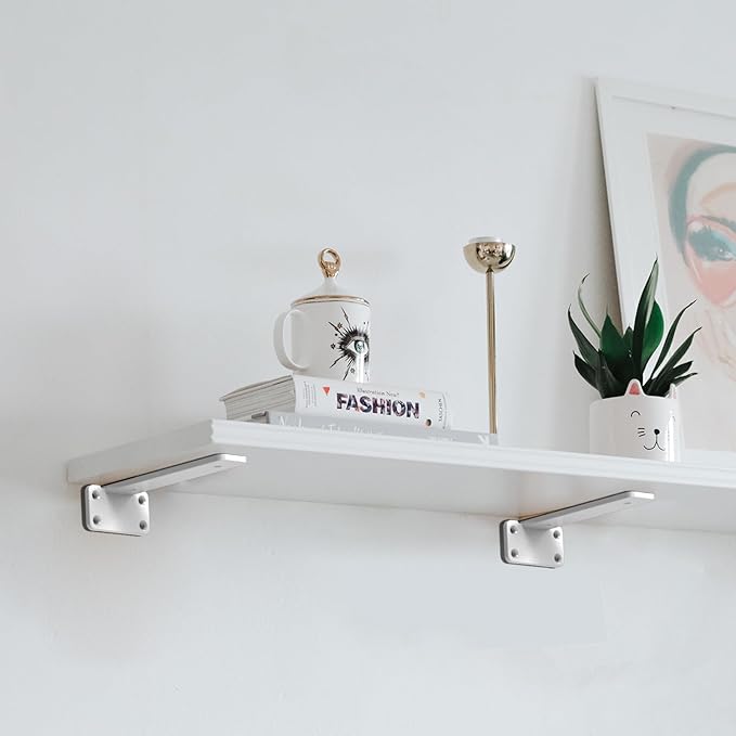 Floating Shelf Brackets upgraded,12 inch, White Heavy Duty Iron Shelf Brackets, Industrial Modern Floating Shelf Support for Wall Mount Shelves,Wide Brackets ,4 Pack, Support DIY(5mm Thickening Type).