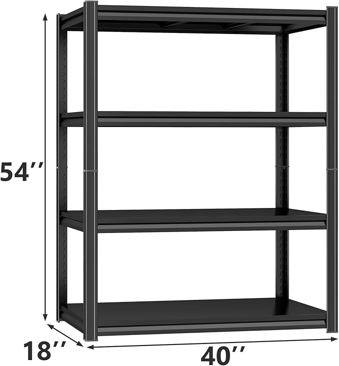 Metal Garage Shelving Unit, Heavy Duty 4-Tier Adjustable Storage Rack, Steel Shelving, 2000 lbs Capacity, Industrial Shelves for Heavy Tools and Equipment (54" H x 40" W x 18" D)