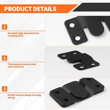 Stainless Steel Flush Mount Bracket, Interlocking Heavy Duty Photo Frame Hook, Interlocking Furniture Connector for Hanging Headboards Large Picture Display Wall Mount Hardware (Black, 4 Pairs)
