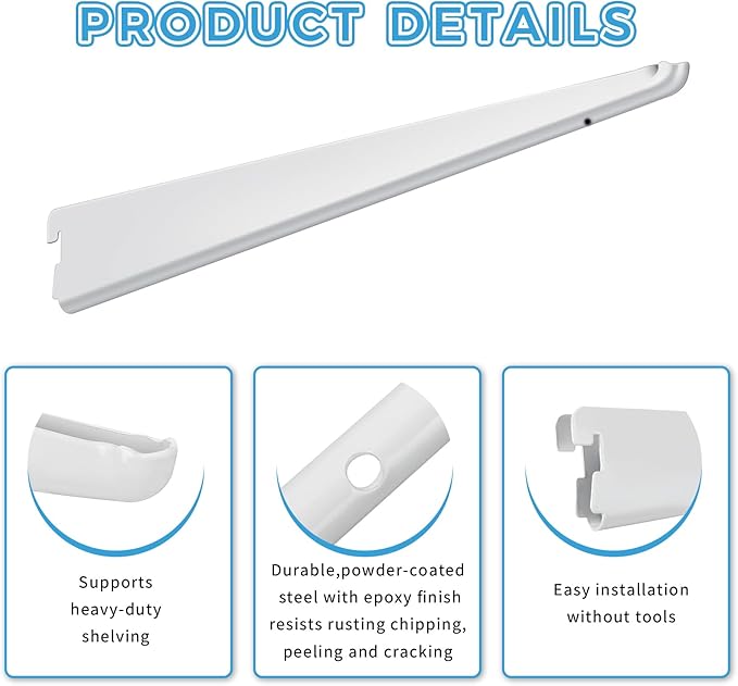 10 Pack 7‑Inch Adjustable Wire Shelf Brackets – Heavy‑Duty Double‑Track Closet & Wall Shelving System Supports（White）