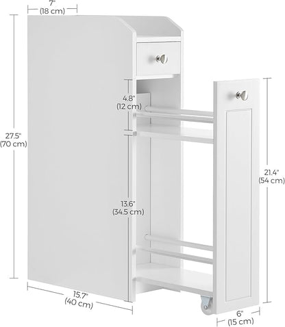 VASAGLE Slim Storage Cabinet, Narrow Storage Organizer with Slide Out Drawers, Freestanding Toilet Paper Holder, Small Space Skinny Cabinet for Bathroom Kitchen Corner, Cloud White UBBC847P31