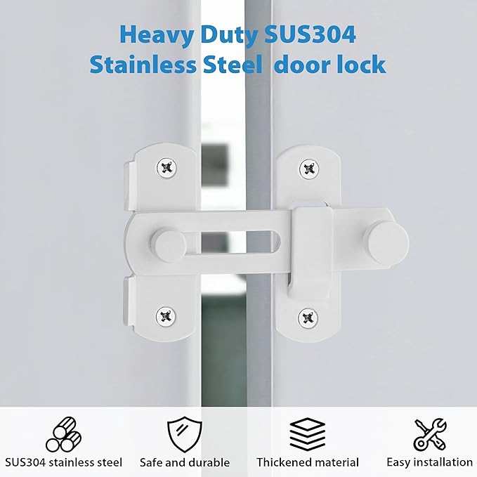 Alise 4 inch Flip Latch Gate Latches, Safety Door Lock for Barn Wood Fence Sliding French Doors,Heavy Duty SUS304 Stainless Steel Gate Hardware White Finish MS9500-W