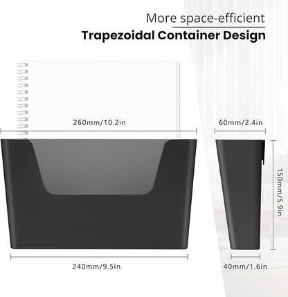 YOHOM No Drilling File Holder Wall Mails Magazines Organizer Adhesive Door Mount, Single Pocket, (White 1) (BLACK, 2 PCS)