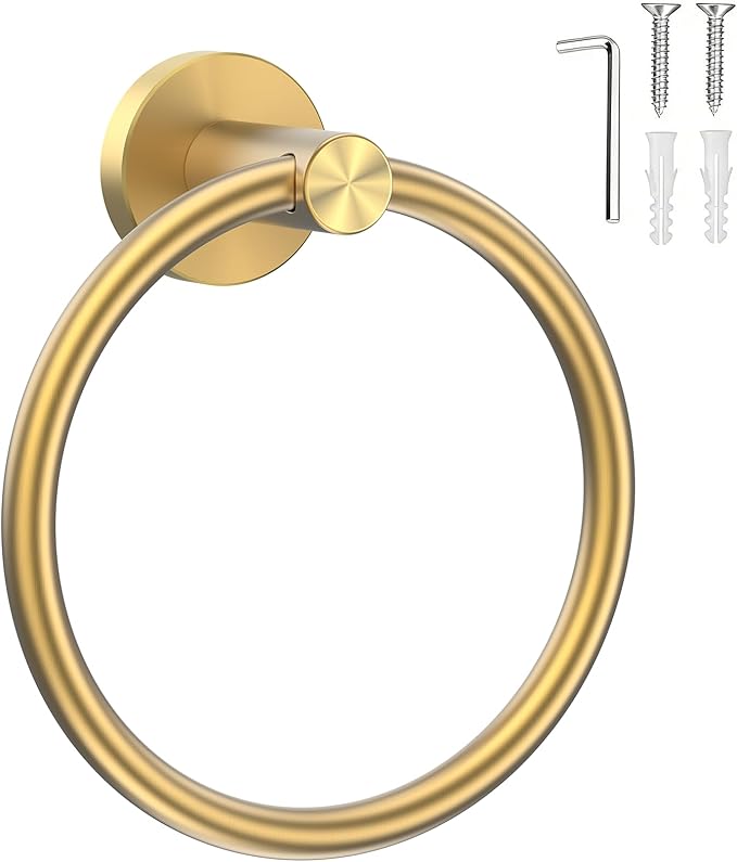 SetSail Towel Holder Screw-in Gold Towel Ring for Bathroom Wall Stainless Steel Hand Towel Holder for Bathroom, Kitchen Drill Hole