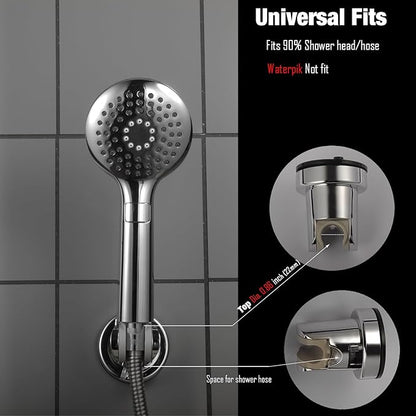 Suction Cup Hand held Shower Head Holder- 5 Angles Adjustable -Reusable -Bathroom Wall Mount Shower Wand Holder - (Polished Chrome)