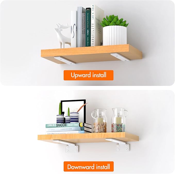 VANCASTLE Shelf Bracket, Floating Shelf Bracket 12 Inch, 6 Pack Heavy Duty Shelf Brackets, Metal Wall Shelf Brackets with 1/5 Inch Thick and Holds 160+lb, Brackets for Wood Shelves，White