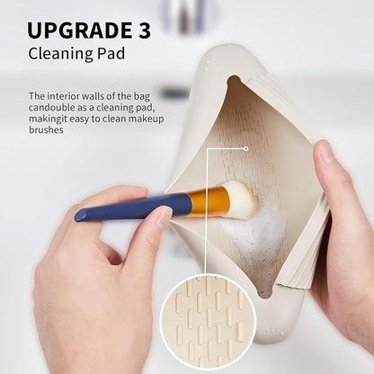 Silicone Makeup Brush Holder Travel Cosmetic Bag：Soft Portable Cosmetic Face Brushes Holder with Upgrade Anti-Fall Out Magnetic Closure, Large Travel Makeup Brush Case - Starlight