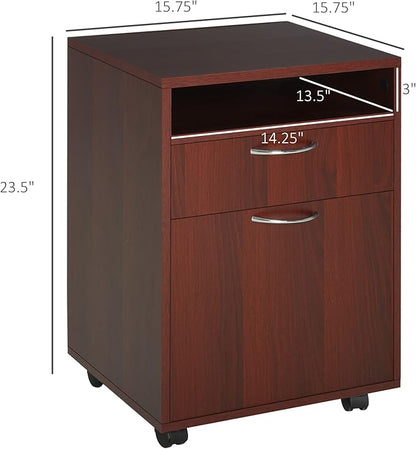 HOMCOM Mobile Storage Cabinet Organizer with Drawer and Cabinet, Printer Stand with Castors, Brown