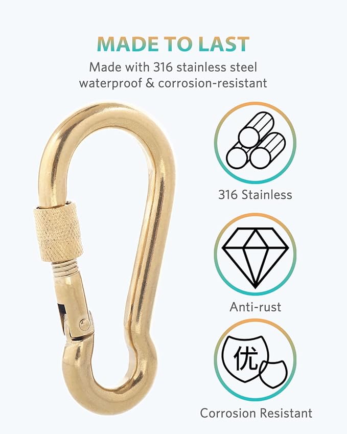 Carabiner Clips, 316 Stainless Steel Carabiner Clip, Heavy Duty Carabiner Hooks, Keychain Carabiners, Multi-Purpose Spring Snap Hook for Dog Leash, Outdoor Camping, Swing, Hammock