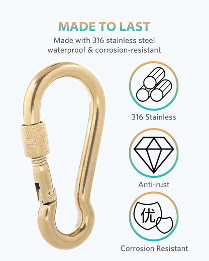 Carabiner Clips, 316 Stainless Steel Carabiner Clip, Heavy Duty Carabiner Hooks, Keychain Carabiners, Multi-Purpose Spring Snap Hook for Dog Leash, Outdoor Camping, Swing, Hammock