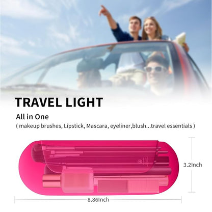 2 IN 1 Silicone Makeup Brush Holder with Beauty Make Up Sponge Holder Case：Soft Portable Cosmetic Face Brushes Holder with Upgrade Anti-Fall Out Magnetic Closure - Babbie Pink
