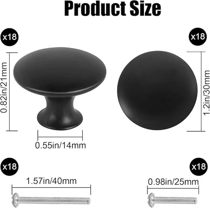 Romeda 18 Piece Drawer Knobs, Black Cabinet Knobs with Screw, 30mm Drawer Pulls for Dresser, Kitchen, and Cabinet Drawers
