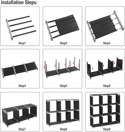 Cube Storage Organizer,9-Cube Closet Storage Shelves, DIY Plastic Closet Cabinet, Modular Bookcase, Storage Shelving for Bedroom, Living Room, Office (Black)