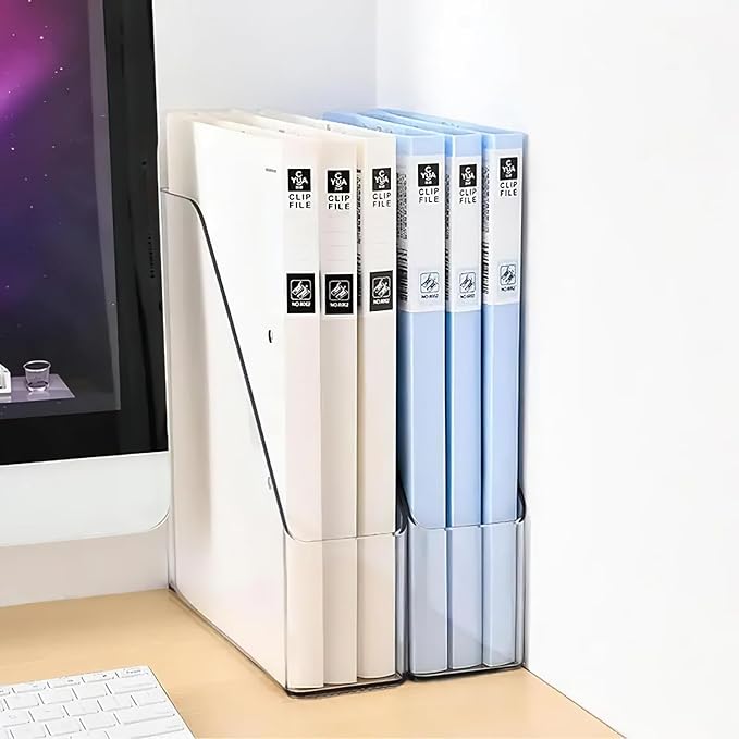 4 Pack Vertical File Holder Clear PET Desk Organizer and Storage Bins Holding for Magazines Binders Notebooks Envelopes File Organizer for Desk Multi-purpose Plastic Document Organizer Work Desktops