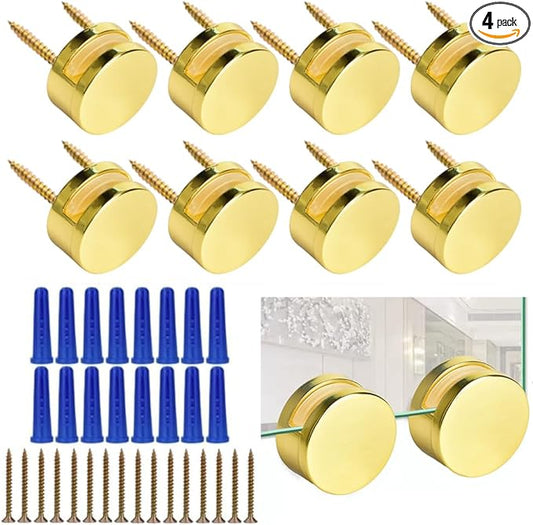 Golden Upgraded 3-5mm Frameless Mirror Mounting Hardware 8 Pack Dual-Screw Fixing Mirror Mounting Kit with Heavy Duty Long Screws and Anchors (8 Pack)