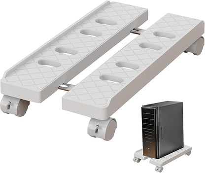Adjustable Mobile CPU Stand, Ventilated Computer Tower Stand with 4 Caster Wheels Fits Most PC Tower, Under Desk CPU Holder PC Floor Cart Computer Riser for Gamers and Students (Large White)
