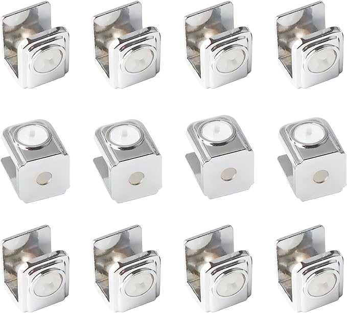 Qrity 12 PCS Glass Clip Holders - Adjustable Wall Mount Clamps for 5-10mm Glass Shelves