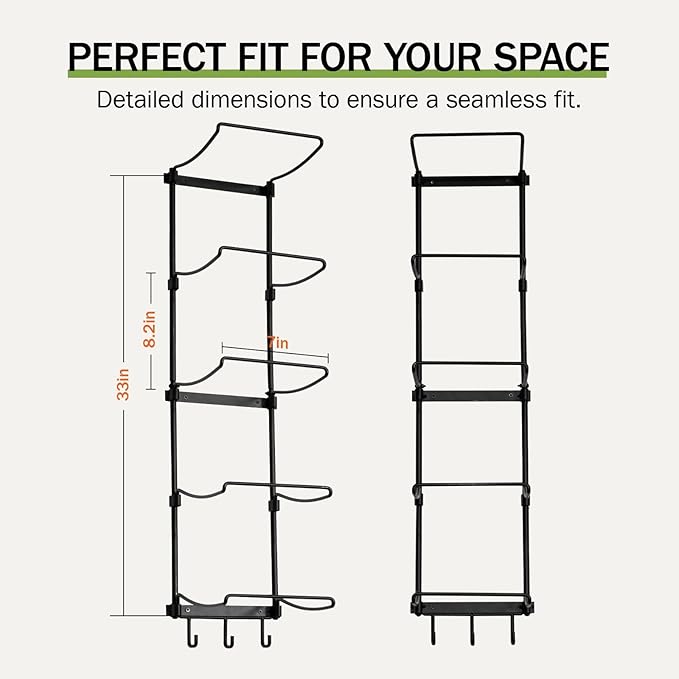 Slim Panda Yoga Mat Holder Wall Mount With Mesh Bag,Yoga Accessories Storage Rack,Home Gym Organizer with 5-Tier & 3 Hooks for Hanging Yoga Mats, Foam Roller, Resistance Bands, Space Saver