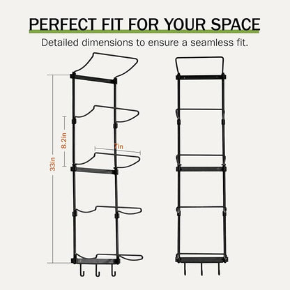 Slim Panda Yoga Mat Holder Wall Mount With Mesh Bag,Yoga Accessories Storage Rack,Home Gym Organizer with 5-Tier & 3 Hooks for Hanging Yoga Mats, Foam Roller, Resistance Bands, Space Saver