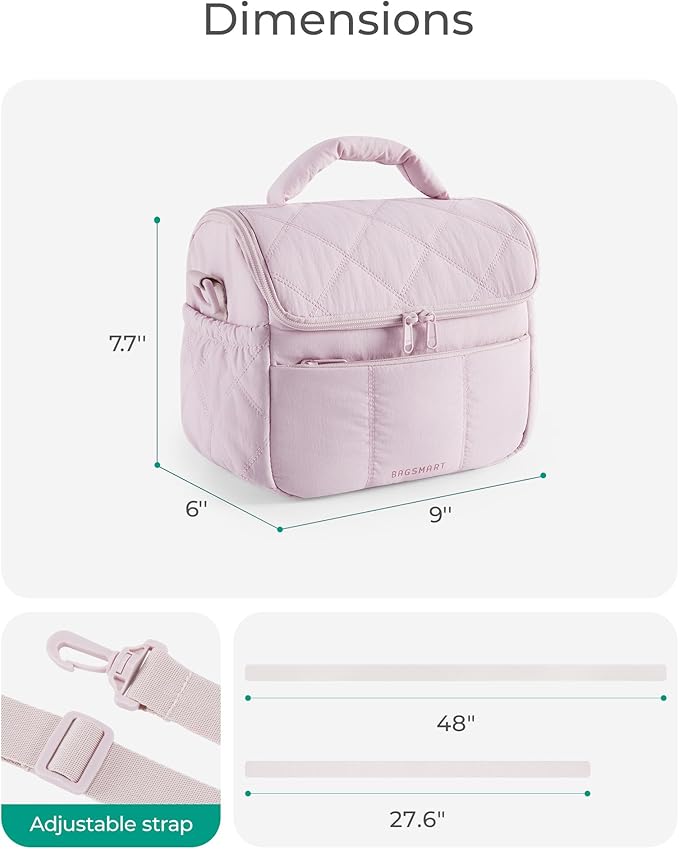 BAGSMART Insulated Lunch Bags for Women, Cute Quilted Lunch Box, Lightweight Puffy Padded Waterproof Lunch Tote, Reusable Lunch Cooler for Work Picnic Travel, Sage Green