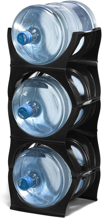 Bariboo Stackable Water Bottle Storage Rack Best Water Jugs 5 Gallon Organizer. Jug Holder for Kitchen, Cabinet and Office Organizing. Reinforced Polypropylene (Coal Black, 3 No Shelf)