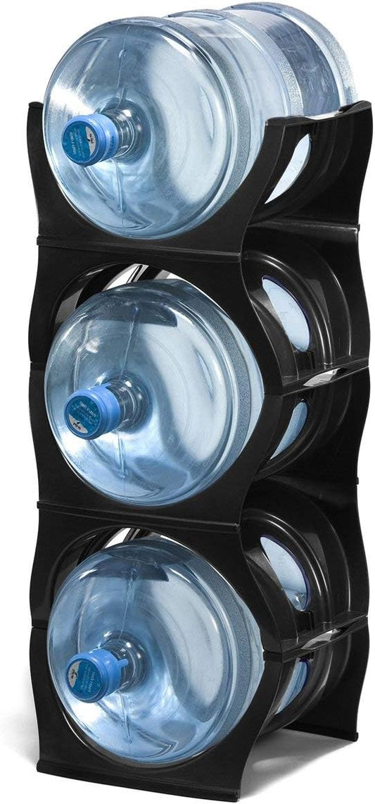 Bariboo Stackable Water Bottle Storage Rack Best Water Jugs 5 Gallon Organizer. Jug Holder for Kitchen, Cabinet and Office Organizing. Reinforced Polypropylene (Coal Black, 3 No Shelf)