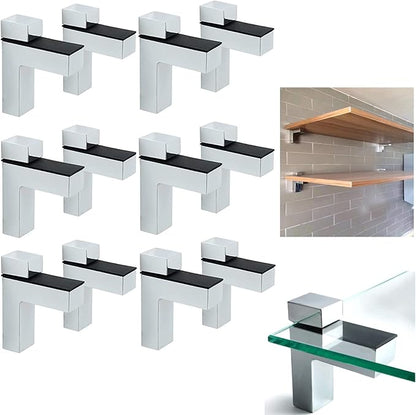 AWEN 12 Pcs Adjustable Wood/Glass Floating Shelf Brackets Wall Mount, Polished Chrome