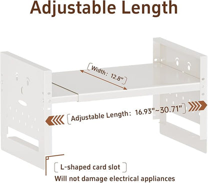Adjustable Top Storage Shelf for Refrigerator or Washer, Dryer Countertop, Expandable Storage Shelves for Kitchen, Laundry Room and Dorm Room (White)
