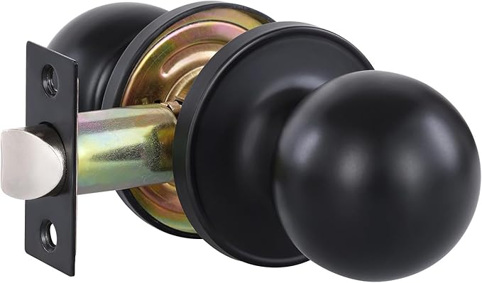 Lanwandeng Matte Black Passage Keyless Door Knobs for Closet/Hall/Conference Room, Round Ball Interior Door Knob