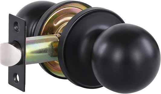 Lanwandeng Matte Black Passage Keyless Door Knobs for Closet/Hall/Conference Room, Round Ball Interior Door Knob