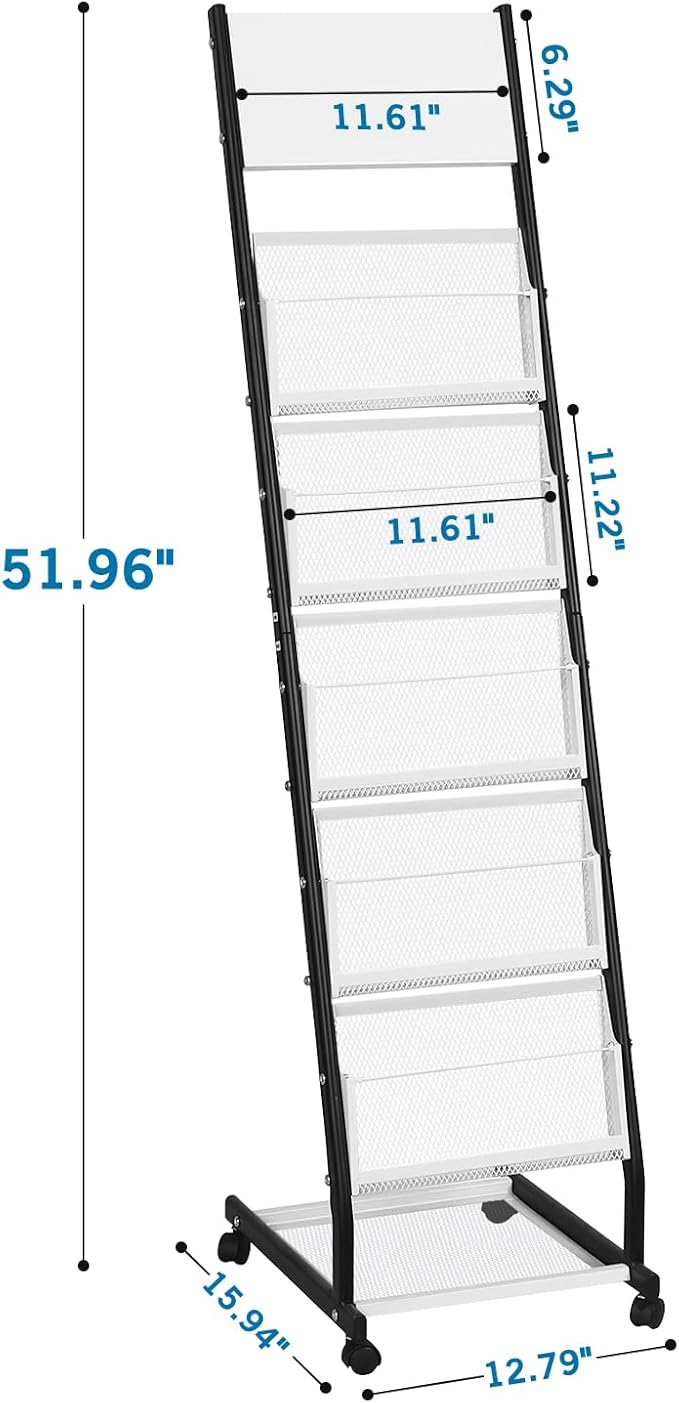 Floor Standing Magazine Holder with 5 Pockets, Journals, Brochure & Literature Display Holder for Trade Shows, Exhibitions, Office, and Shopping Malls, Black