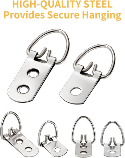 (2 Sizes, 140PCS) D-Ring Picture Hangers with Screws Kit – 40 Single Hole & 20 Double Hole Hangers with 80 Screws | Heavy Duty Wall Hooks for Frames Mirrors Canvas and Picture Hanging Hardware