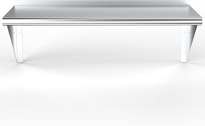NSF Certified 18 Gauge Heavy Duty Stainless Steel Wall Shelf with Brackets for Kitchens, Utility Rooms, Storage, Offices & Home (48"x12")