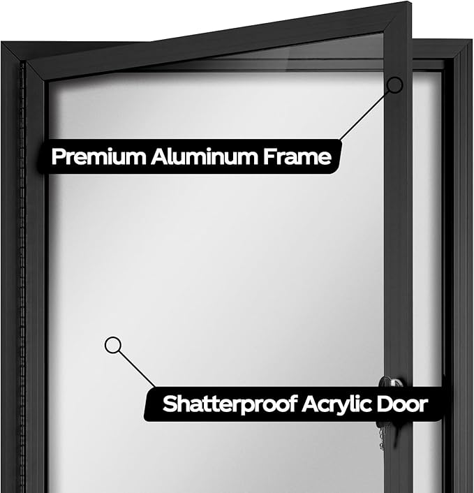 INNOVART Enclosed Bulletin Board 36”x24”, Lockable Dry Erase Noticeboard with Black Aluminum Frame, Outdoor Enclosed Whiteboard Weatherproof, Wall Display Case with Swing-Open Door Information Cabinet