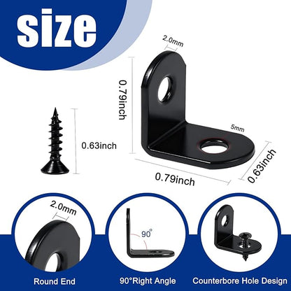 22PCS L Bracket Corner Brace Sets, Stainless Steel Corner Brackets, 90 Degree Right Angle Bracket, Metal L Brackets for Shelves Wood Furniture Cabinet Chair Drawer with 44PCS Screws, Black (20mmx20mm)