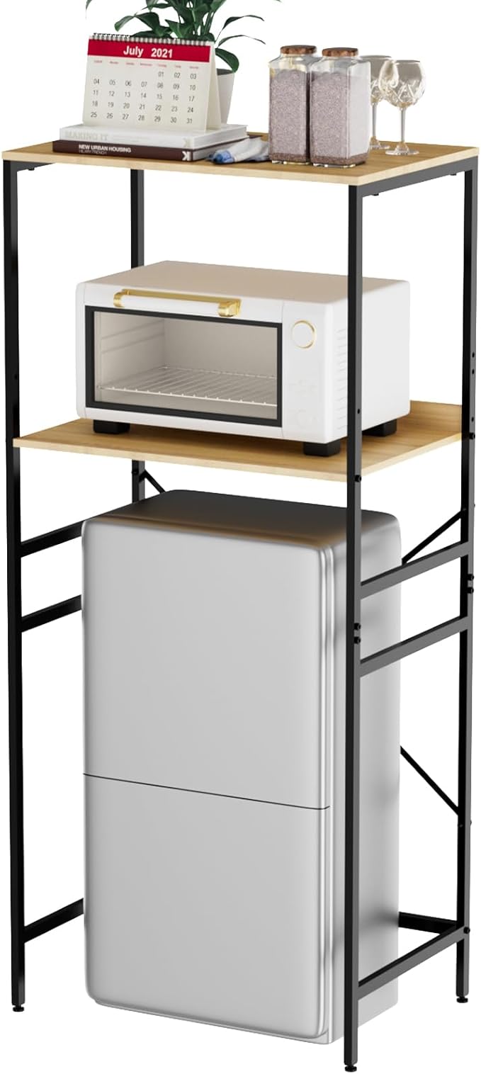 Mini Fridge Shelf Mini Fridge and Microwave Stand Over Mini Fridge Storage Rack Height Adjustable Microwave and Fridge Stand Suitable for Dorm, Kitchens, Offices, Yellow