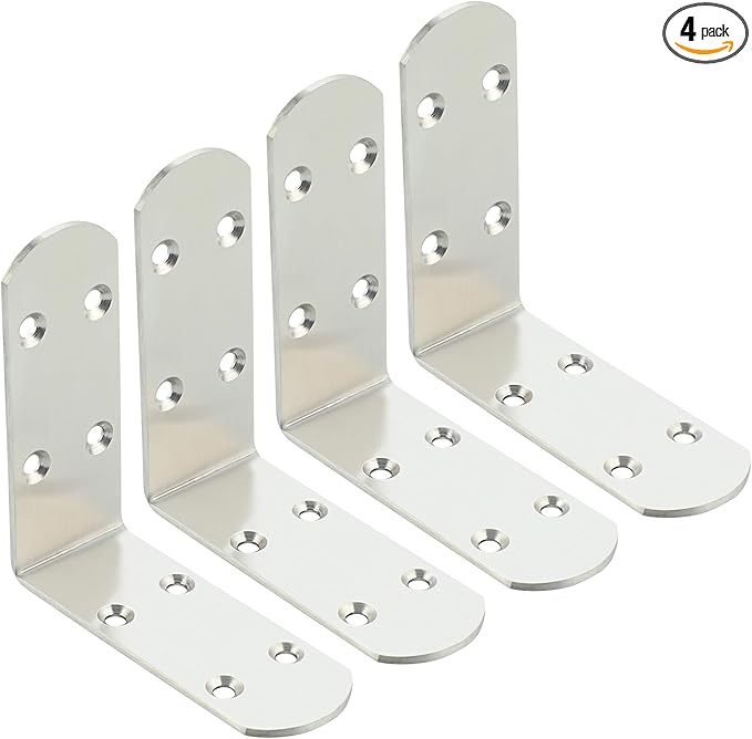 Alise 4Pcs Shelf Brackets,Stainless Steel Floating Shelf Brackets Corner Brackets,L Brackets for Shelves,90 Degree Angle Bracket, Heavy Duty Shelf Brackets for Wood Furniture (Brushed, 3.94X3.94 in)