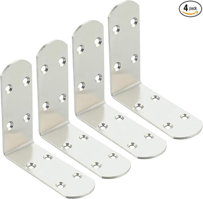 Alise 4Pcs Shelf Brackets,Stainless Steel Floating Shelf Brackets Corner Brackets,L Brackets for Shelves,90 Degree Angle Bracket, Heavy Duty Shelf Brackets for Wood Furniture (Brushed, 3.94X3.94 in)