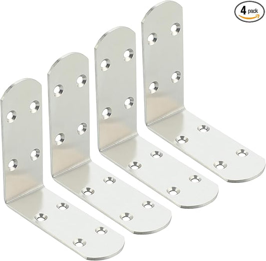 Alise 4Pcs Shelf Brackets,Stainless Steel Floating Shelf Brackets Corner Brackets,L Brackets for Shelves,90 Degree Angle Bracket, Heavy Duty Shelf Brackets for Wood Furniture (Brushed, 3.94X3.94 in)