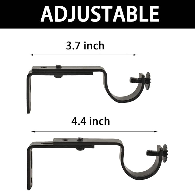 Eau 10 Pieces of Adjustable Black Curtain Rod Brackets, Heavy Duty Single Curtain Rod Holders for Maximum 1 Inch Rod, Wall-Mounted