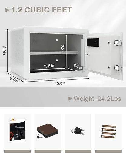 TIGERKING 1.2 Cu Ft Small Safe Box, White Security Safe with Digital Keypad, 2-Bolt Anti-Theft Locking Bolts, Removable Shelf, Easy Setup for Closet, Apartment, Dorm, Home Office