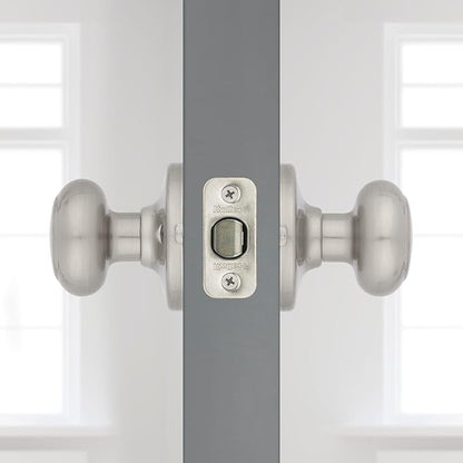 Kwikset Cove Interior Passage Door Knob, Handle For Closet and Hallway Doors, Non-Locking Doorknob in Satin Nickel, with Microban Protection
