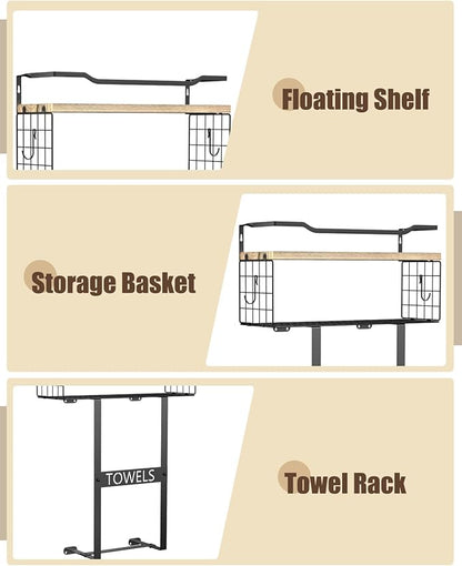 Towel Racks for Bathroom Wall Mounted - Bath Wall Towel Holder Set Above Toilet Storage, Rolled Towel Shelf Organizer for Small Bathroom, Wood Vertical Towel Rack for Bathroom Wall Decor