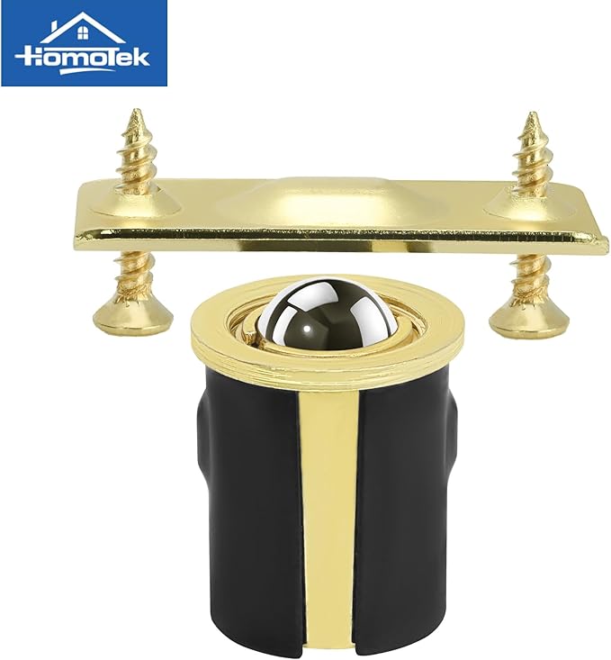 HOMOTEK 2 Pack Drive in Ball Catch with Strike Plate for Closet Doors, Bright Brass, 13/16 Inch x 1-1/8 Inchs,Die-cast, Adjustable Tension Ball